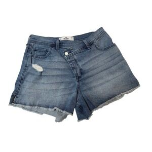 Hollister Curvy High Rise Vintage Denim Shorts‎ Distressed Criss Cross 13/31